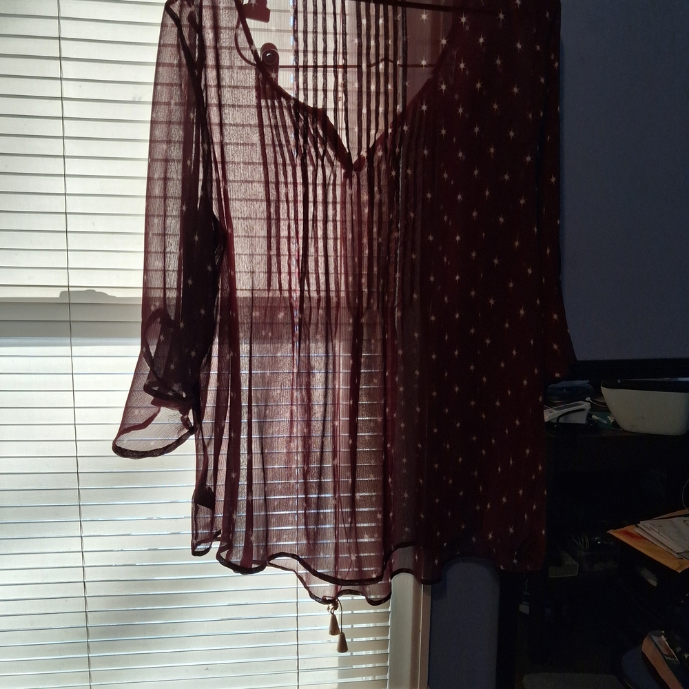 Sheer Burgundy Blouse with Star Pattern